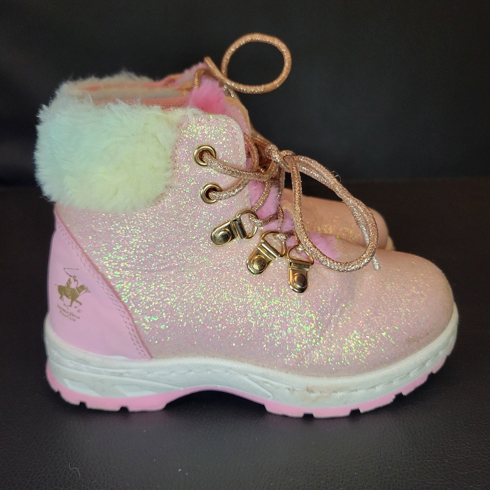 Girls Sparkle Glitter Boots with Fur Trim
